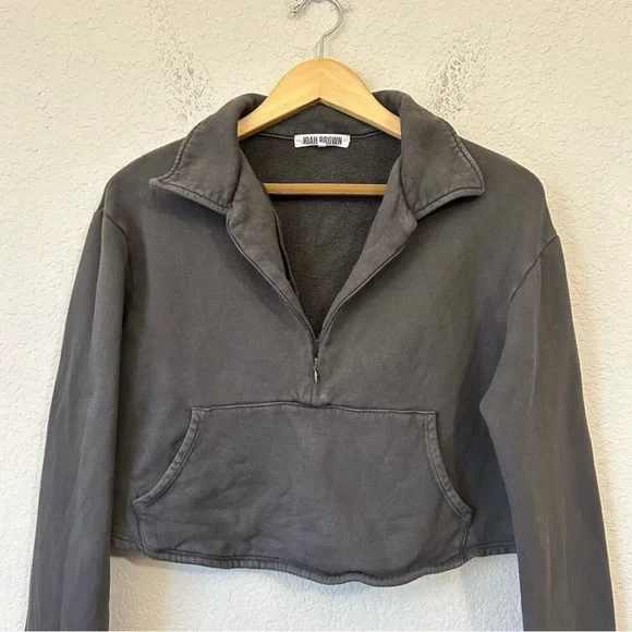 JOAH BROWN Aspen Half Zip Pullover Sweater Cropped in Washed Black - Picture 5 of 11